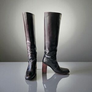 JOAN HELPERN SIGNATURE Black Block Heel Luxe Knee High Pull On Boots Size 6